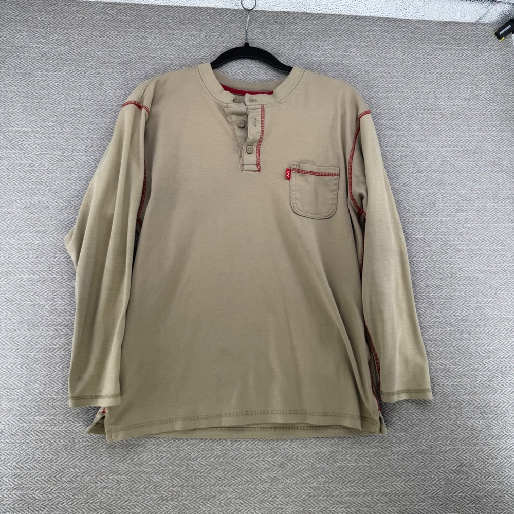 Portwest Henley Shirt L Tan Flame Resistant FR Workwear Safety Knit Pocket Tee